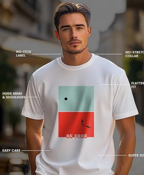 NOBERO Men's Cotton Regular Fit Letter Print T-Shirt