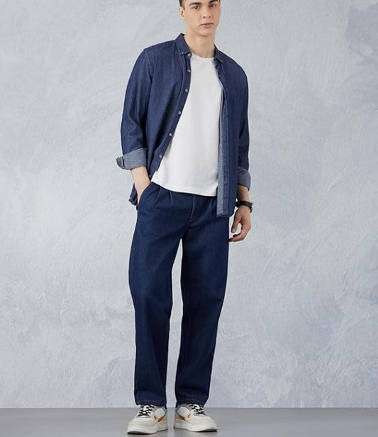 Symbol Men's Pleated Baggy Fit Cotton Jeans