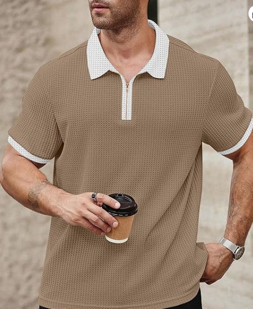 KAJARU Men's Waffle Knit Polo T-Shirt
