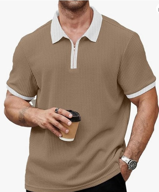 KAJARU Men's Waffle Knit Polo T-Shirt