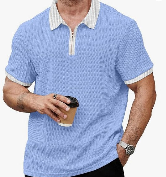 KAJARU Men's Waffle Knit Polo T-Shirt