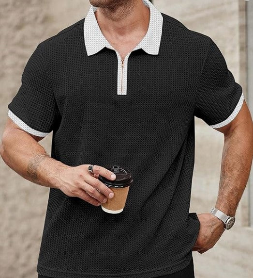 KAJARU Men's Waffle Knit Polo T-Shirt