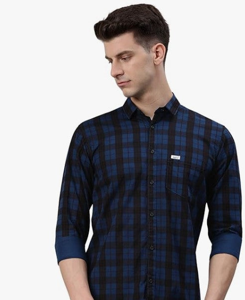 Majestic Man Men Small Checkered Slim Fit Cotton Casual Shirt