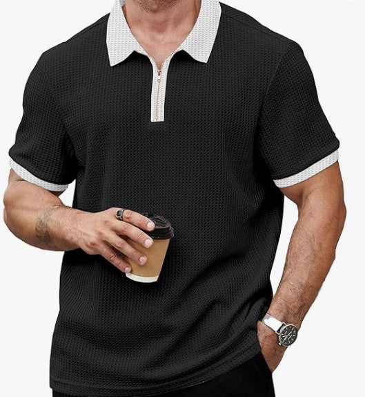 KAJARU Men's Waffle Knit Polo T-Shirt