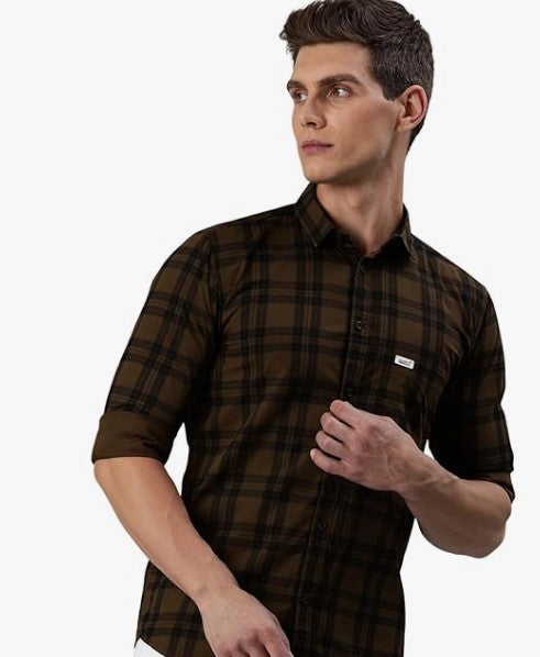 Majestic Man Men Small Checkered Slim Fit Cotton Casual Shirt