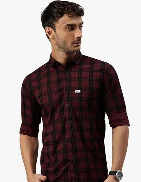 Majestic Man Men Small Checkered Slim Fit Cotton Casual Shirt