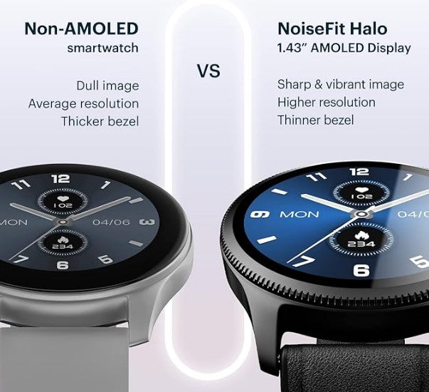 NoiseFit Halo 1.43" AMOLED Display, Bluetooth Calling Round Dial Smart Watch, Premium Metallic Build, Always on Display, Smart Gesture Control, 100 Sports Modes