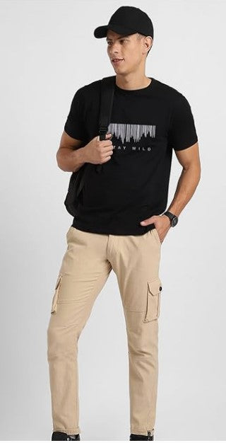 NOBERO Men's Cotton Regular Fit Typography T-Shirt