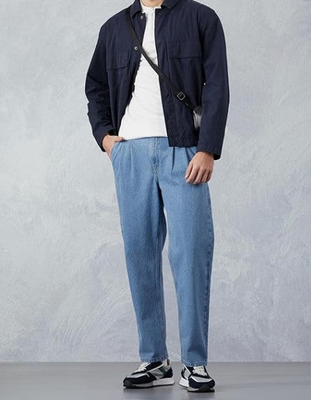 Symbol Men's Pleated Baggy Fit Cotton Jeans
