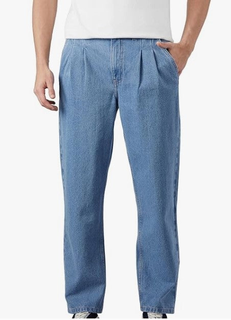 Symbol Men's Pleated Baggy Fit Cotton Jeans